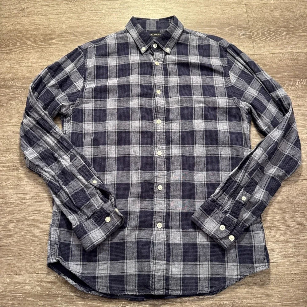 Banana Republic Shirt Mens Medium Blue Plaid Long Sleeve‎ Slim Fit 100% Cotton
